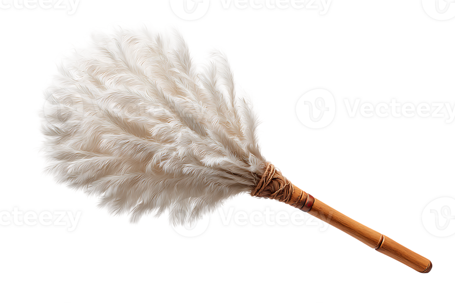 White Feather Fan Object With Wooden Handle Transparent Background Isolated Elements png