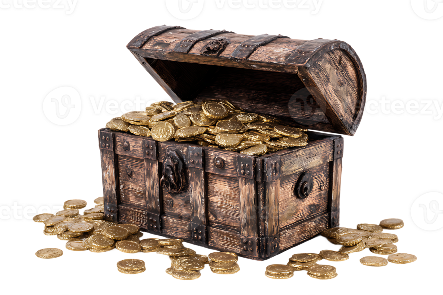 Treasure Chest Filled with Gold Coins on Transparent Background isolated png