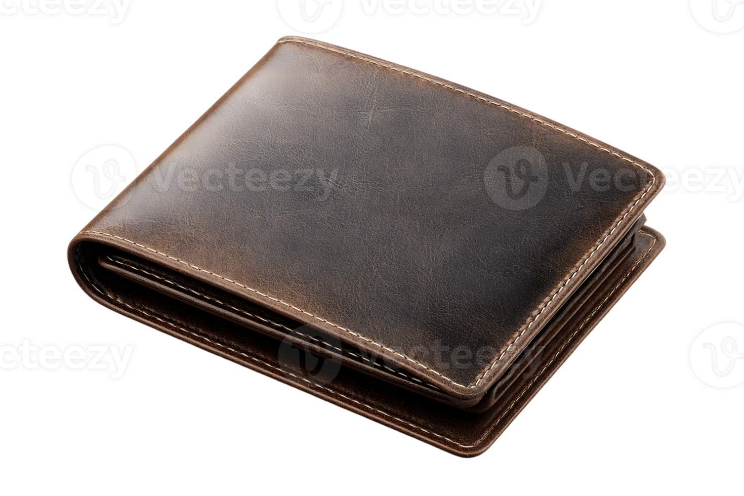 A Dark Leather Bi Fold Wallet with a Transparent Background Image png
