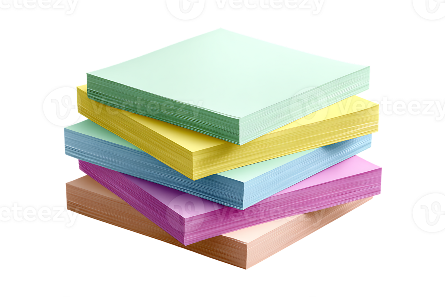 Stack of Multi Colored Papers Isolated on Transparent Background for Designers png