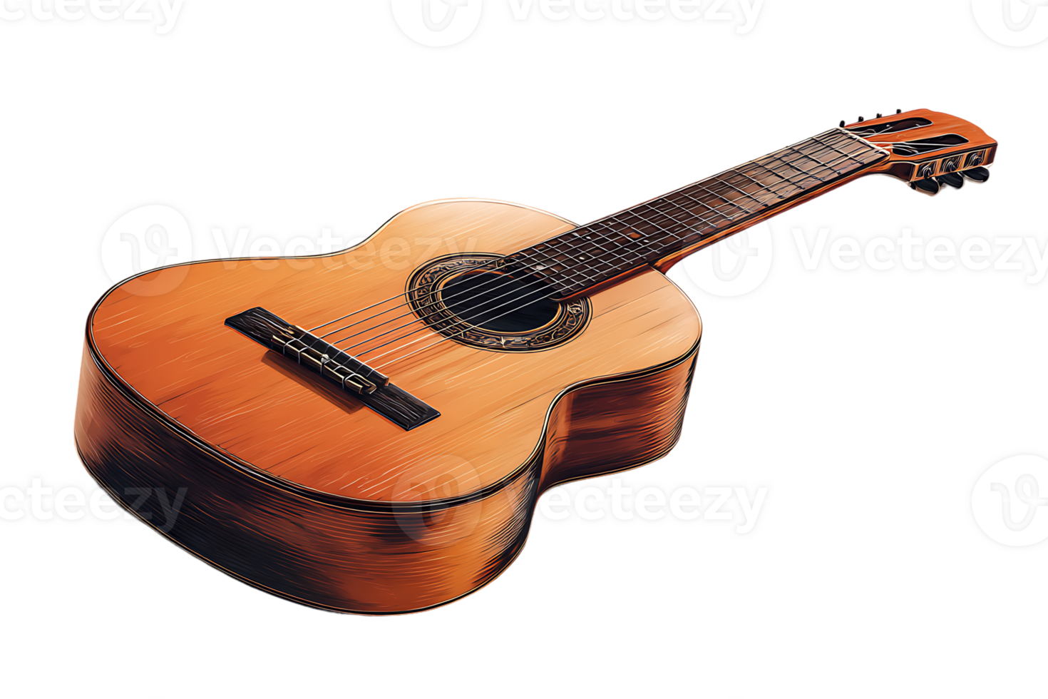 Acoustic Classical Guitar Instrument Isolated on Transparent Background for Compositing Design png