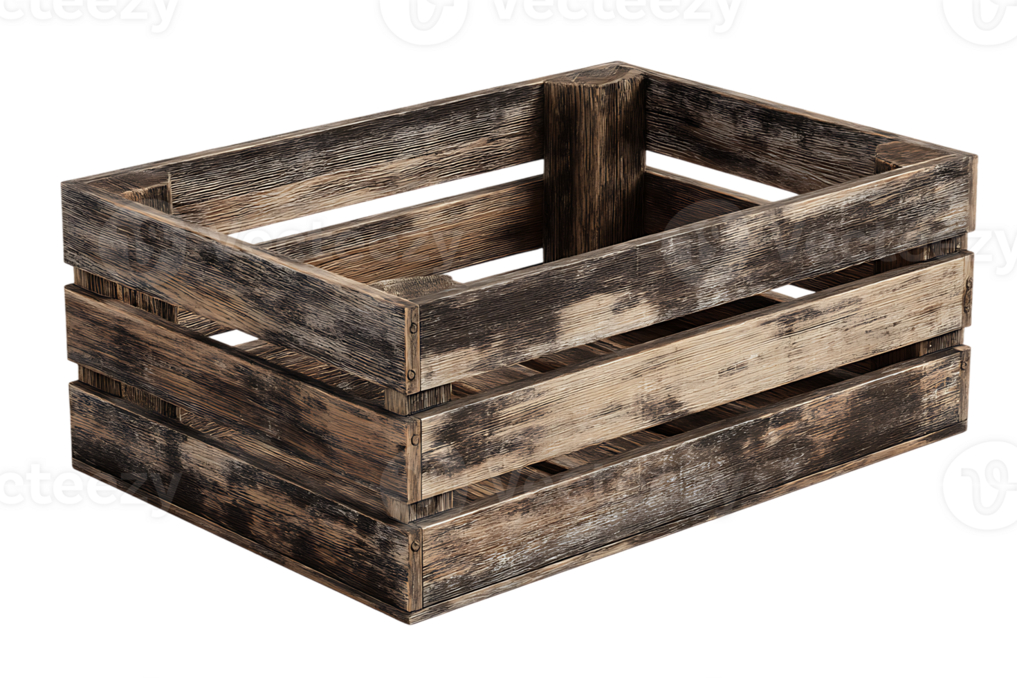 Wooden Crate Isolated Empty Wood Box Rustic Farmhouse Container Storage Vintage png