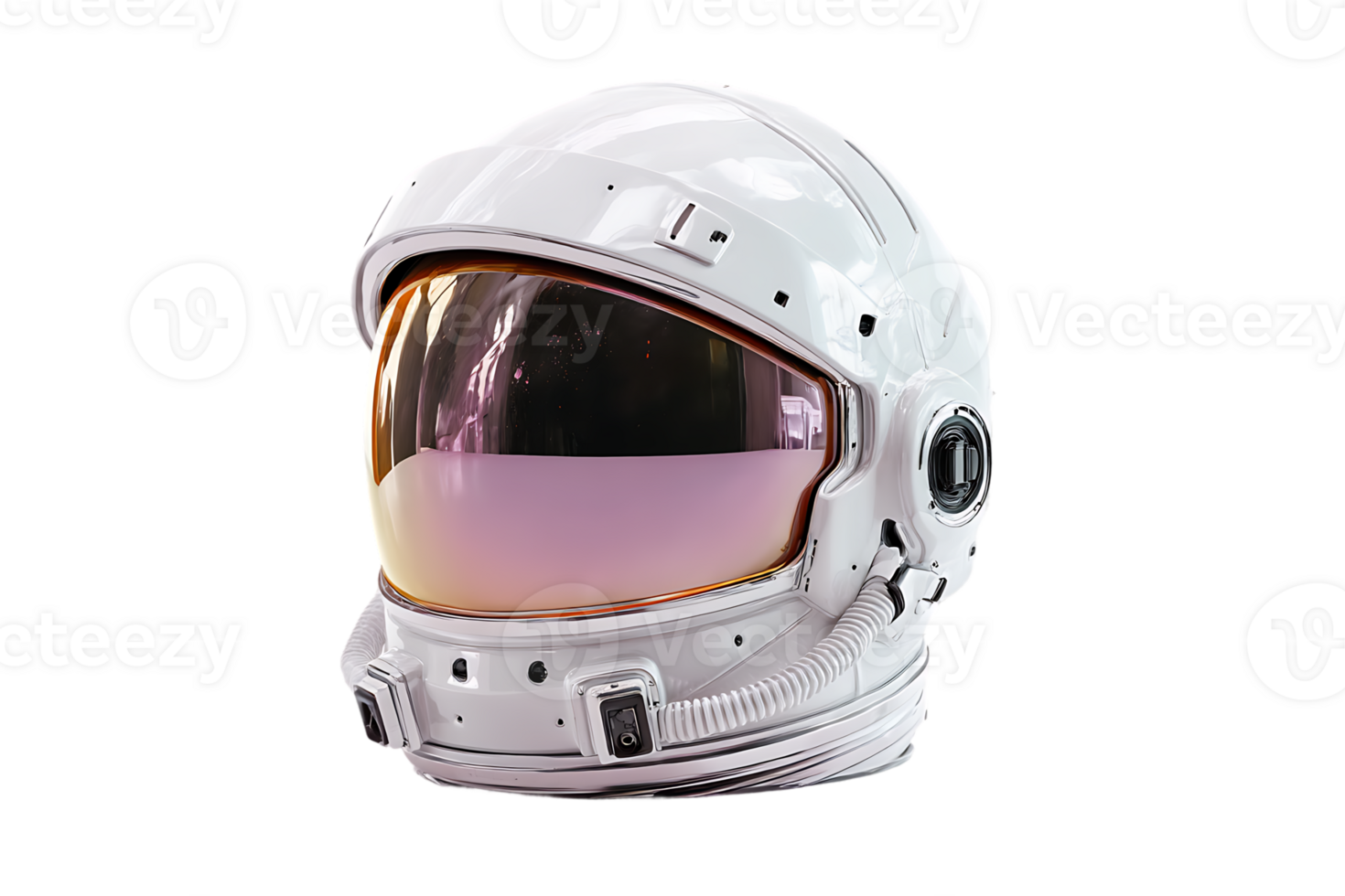 White Astronaut Helmet with Reflective Visor Against a Black Transparent Background png