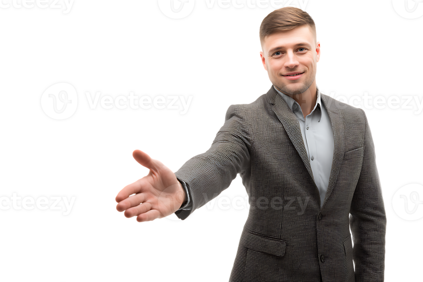 Handsome Young Businessman In a Suit offering a Handshake on Transparent Background png