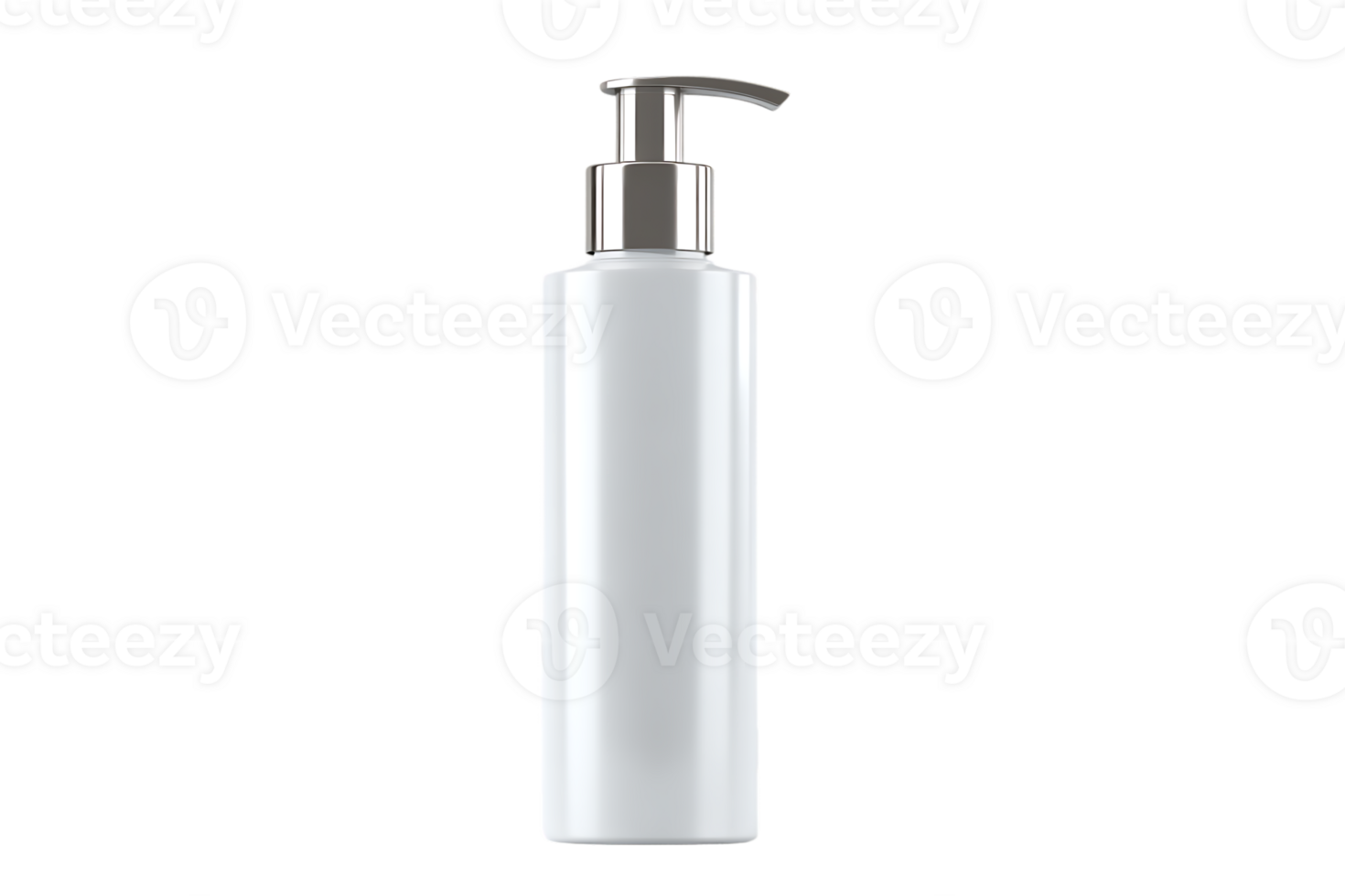 White Bottle With Silver Pump On Transparent Background For Mockup And Branding png