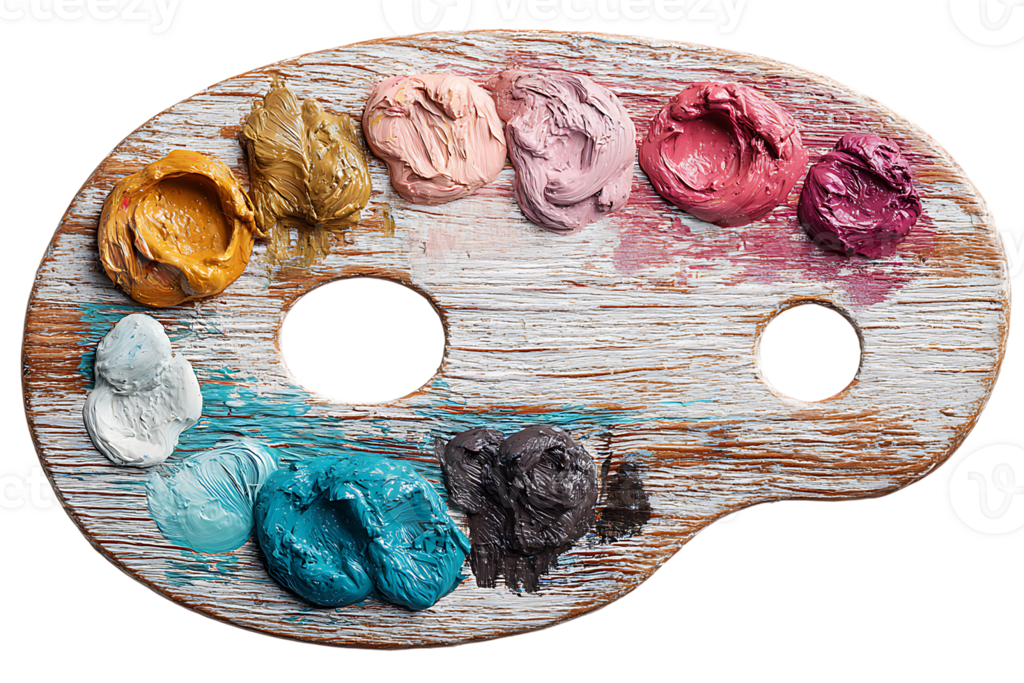 Palette of Colorful Oil Paints Transparent Background Isolated Artistic Palette with Paints png