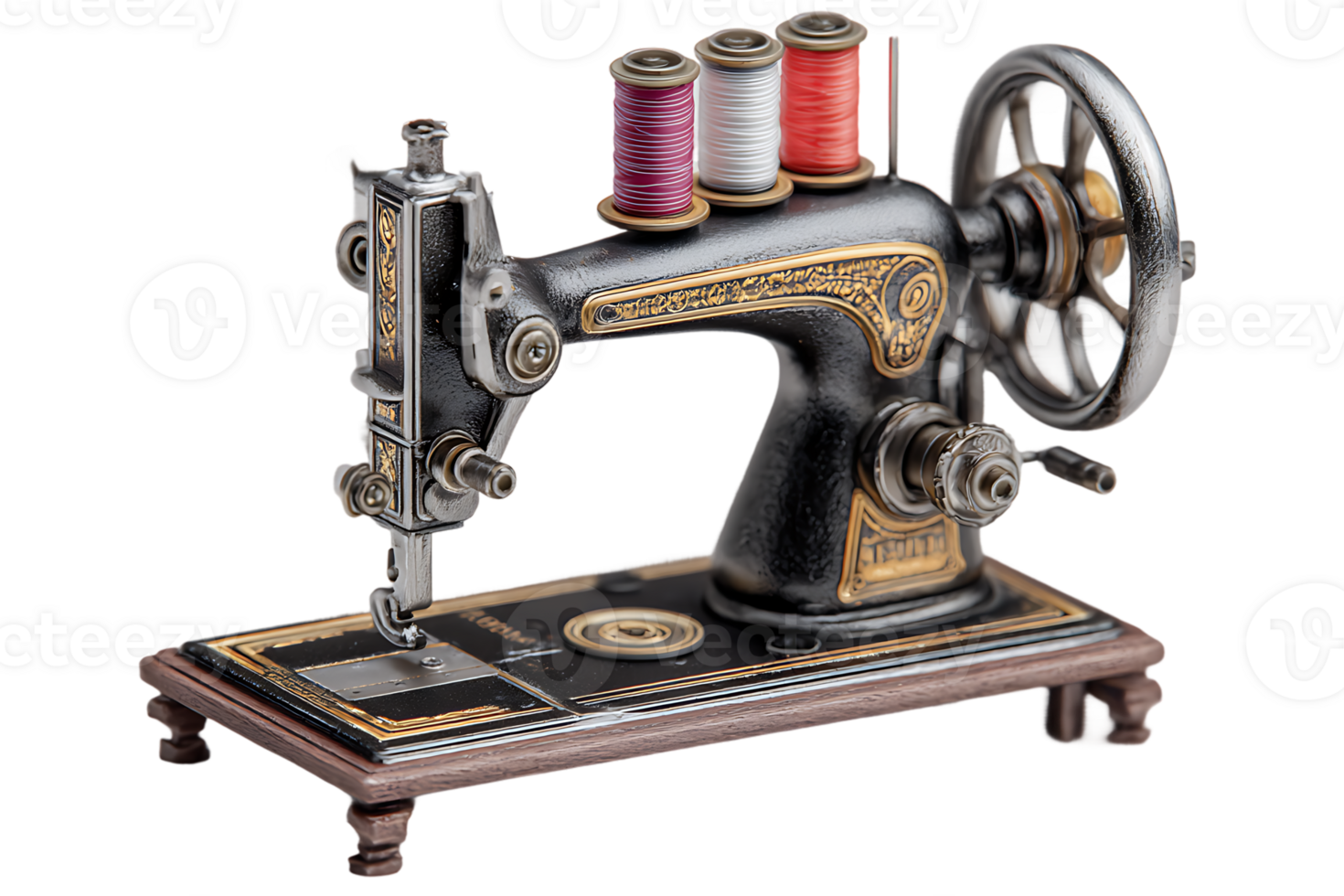 Vintage Sewing Machine with Threads Transparent Background Isolated for Craft Projects png