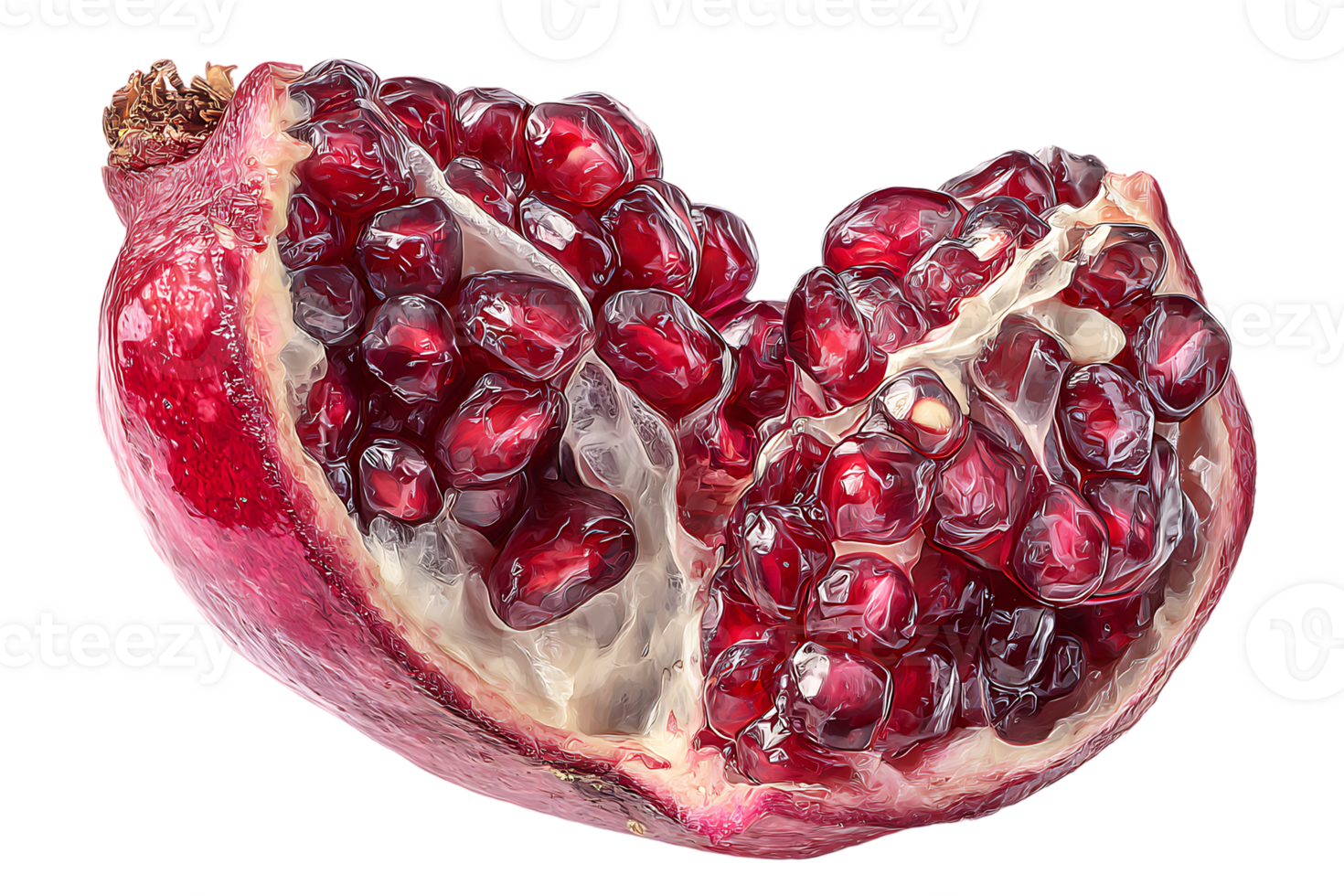 Section of Pomegranate Fruit Full of Juicy Arils Isolated on Transparent Background png