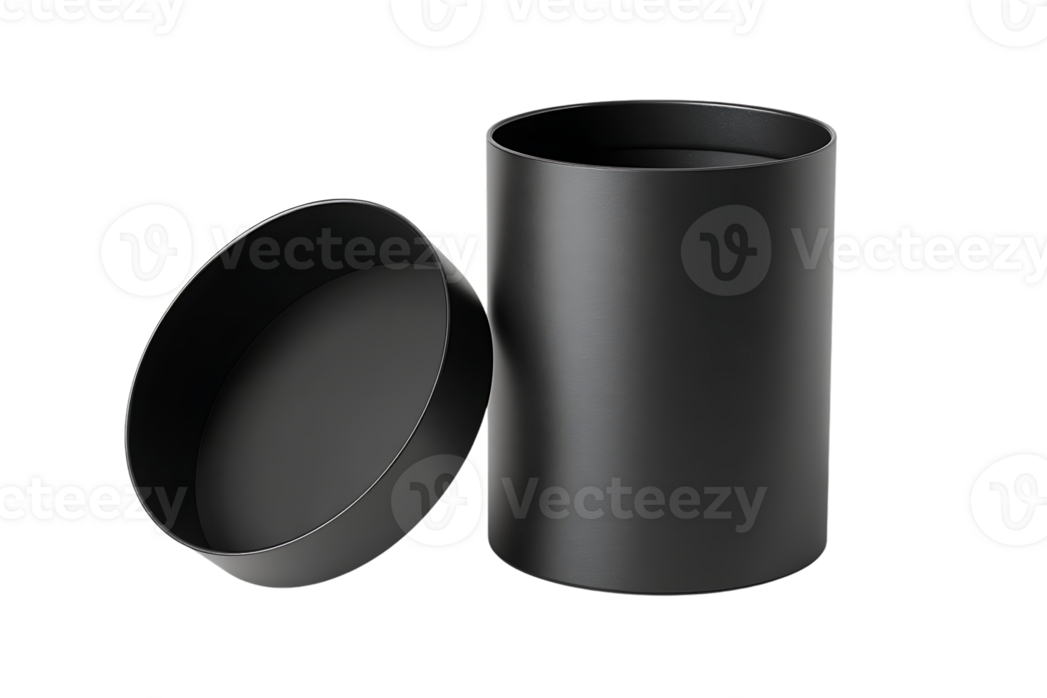 Open Round Black Storage Box Lid Next To Container Transparent Background Isolated png