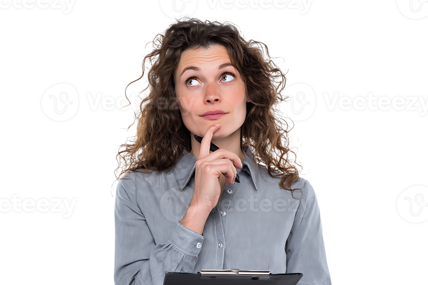 Woman Thinking Deeply Transparent Background Isolated for Design and Creativity png