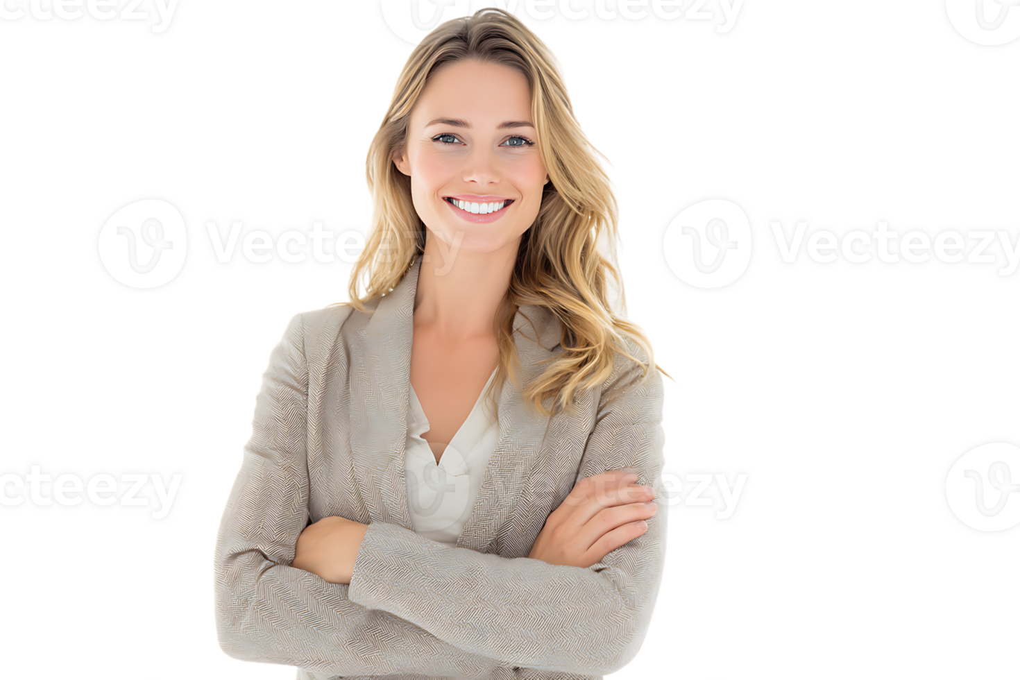 Smiling Woman with Arms Crossed Poses Against Transparent Background Isolated png
