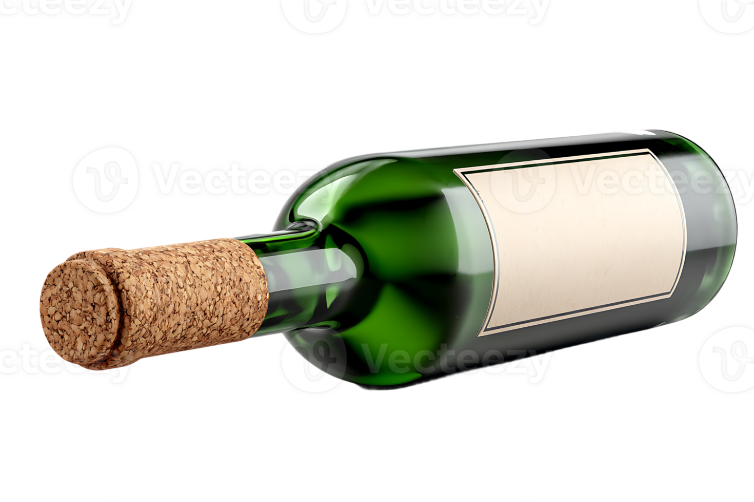 Green Glass Wine Bottle with Blank Label and Cork Isolated On Transparent png