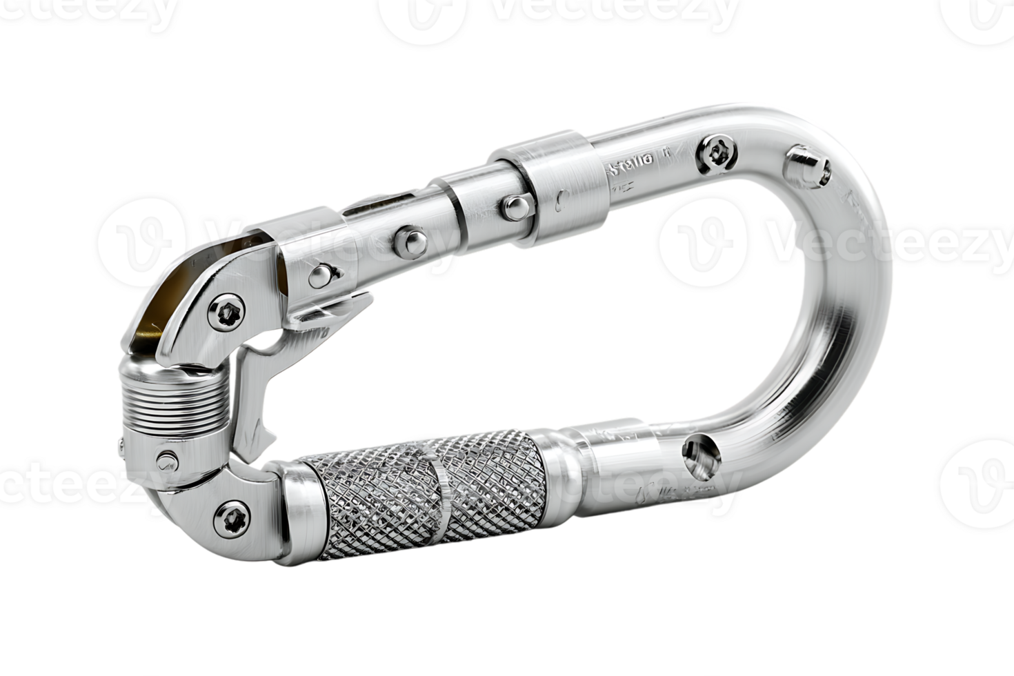 Silver Carabiner with Brush Close-up Isolated on Transparent Background in Detail png