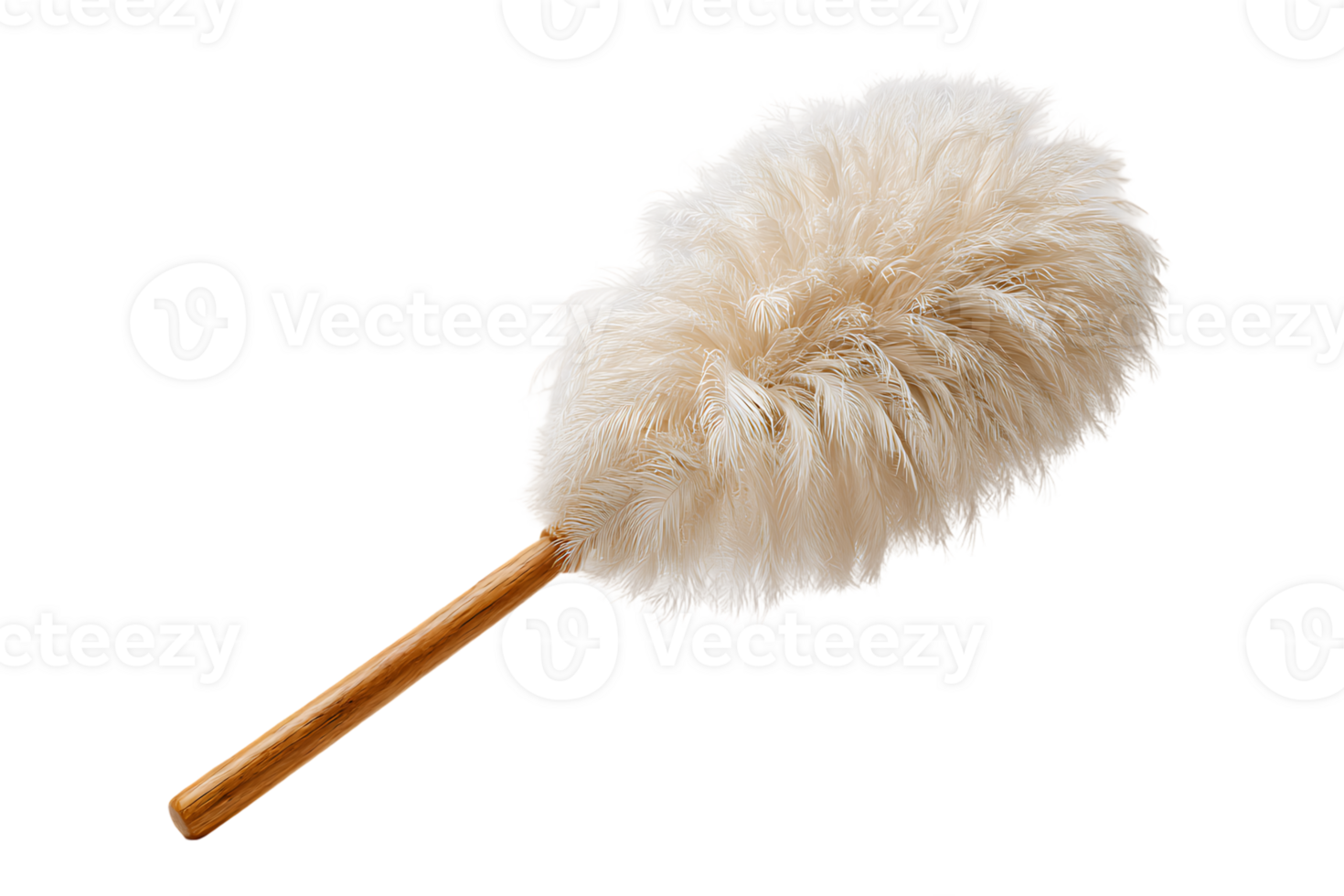 Fluffy Fiber Cleaning Duster on a Wooden Handle with Transparent Background Isolated png