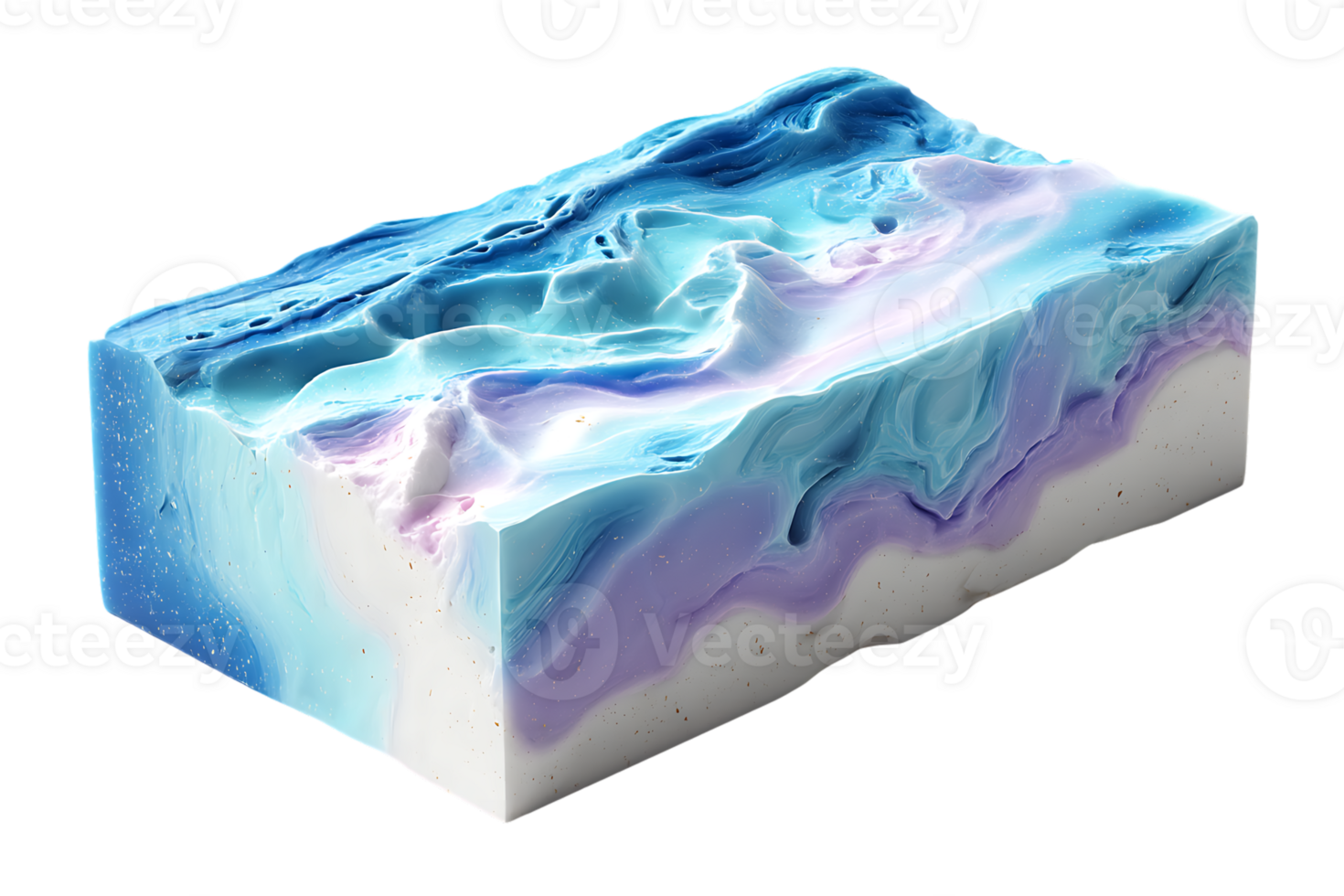 Handcrafted Soap Bar with Swirling Blue and Purple Colors on White Background Isolated png