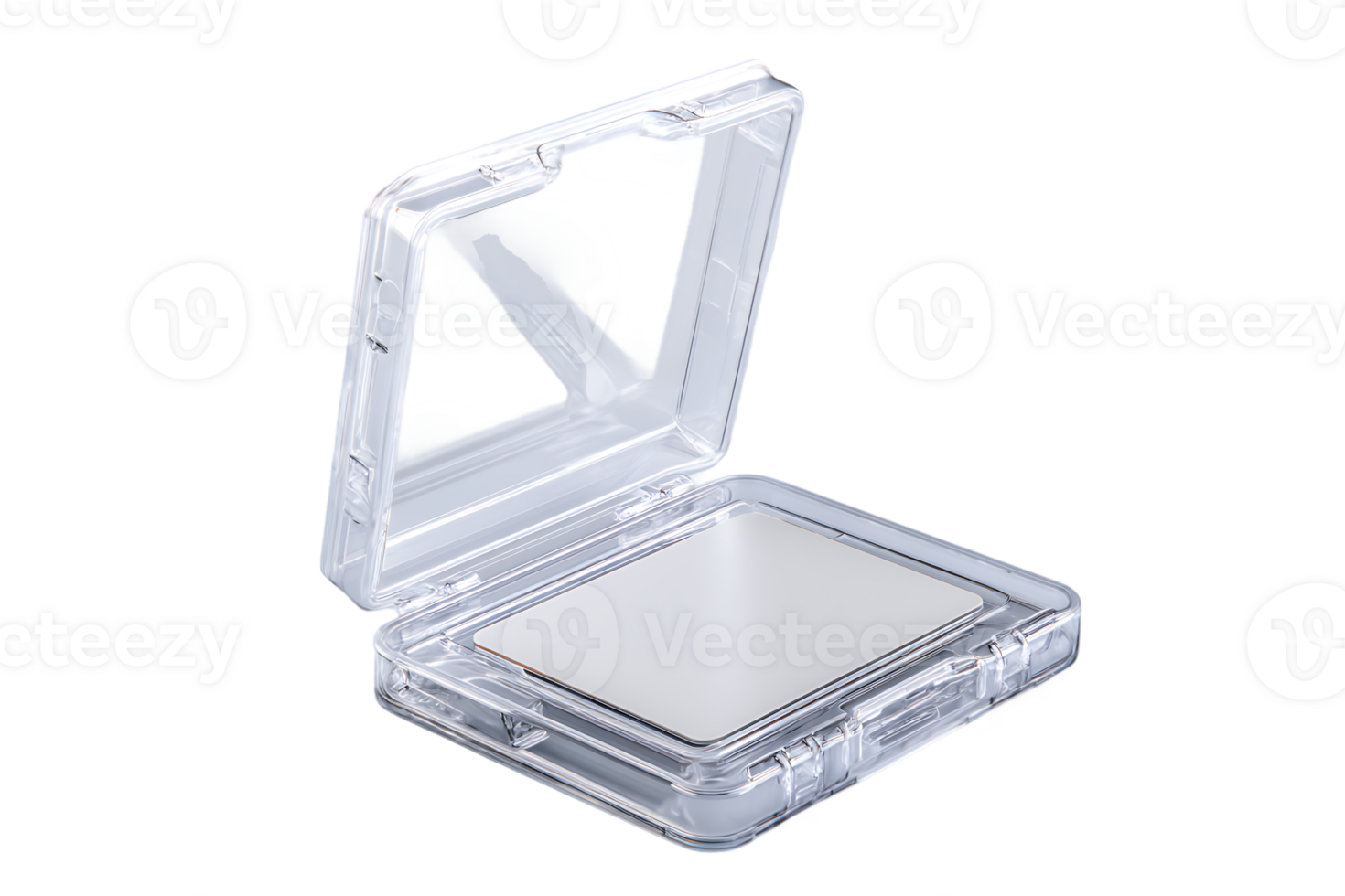 Transparent Plastic Compact Container with White Pad Isolated Product Shot Background Render png