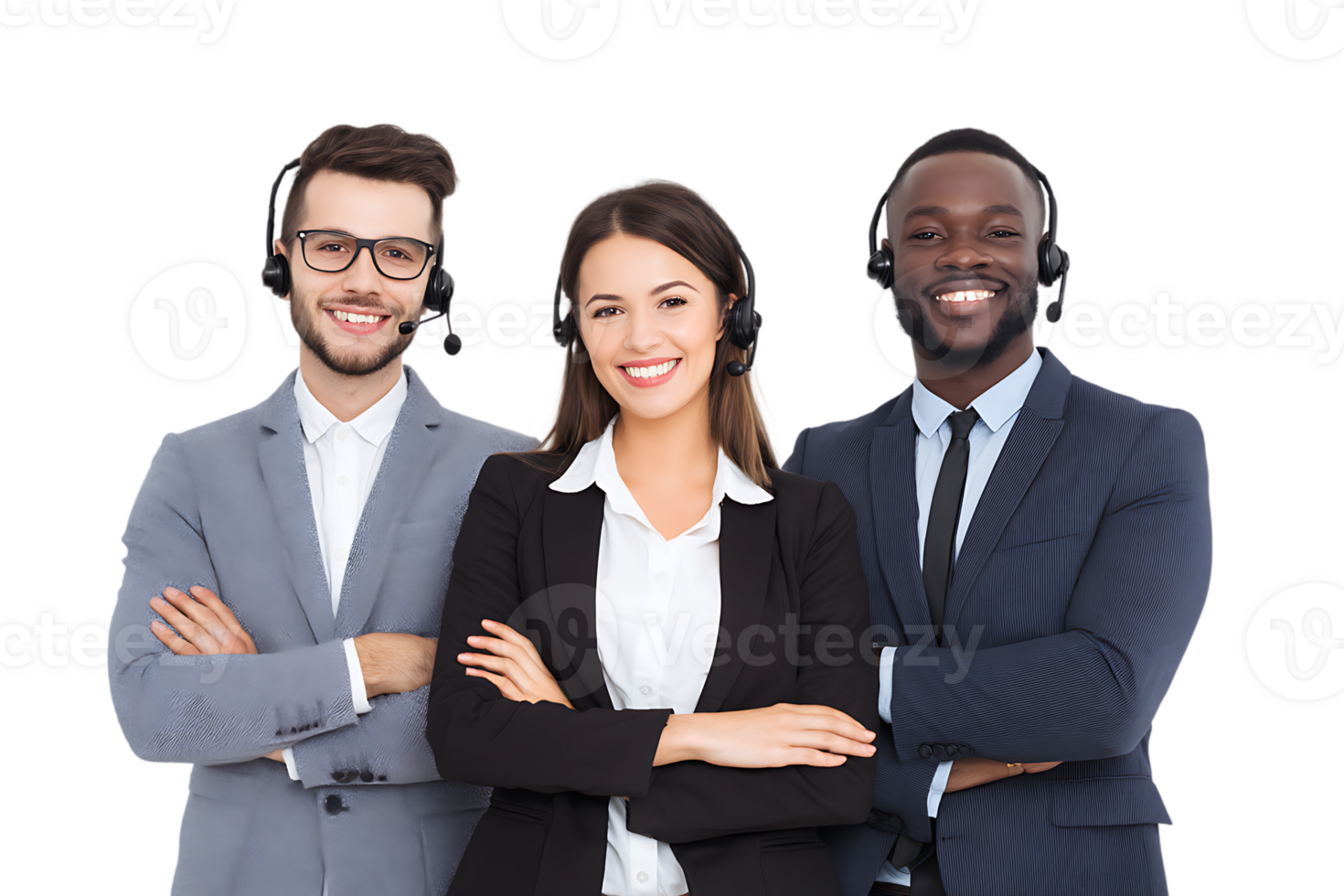 Smiling Team of Call Center Agents Isolated on Transparent Background Ready png