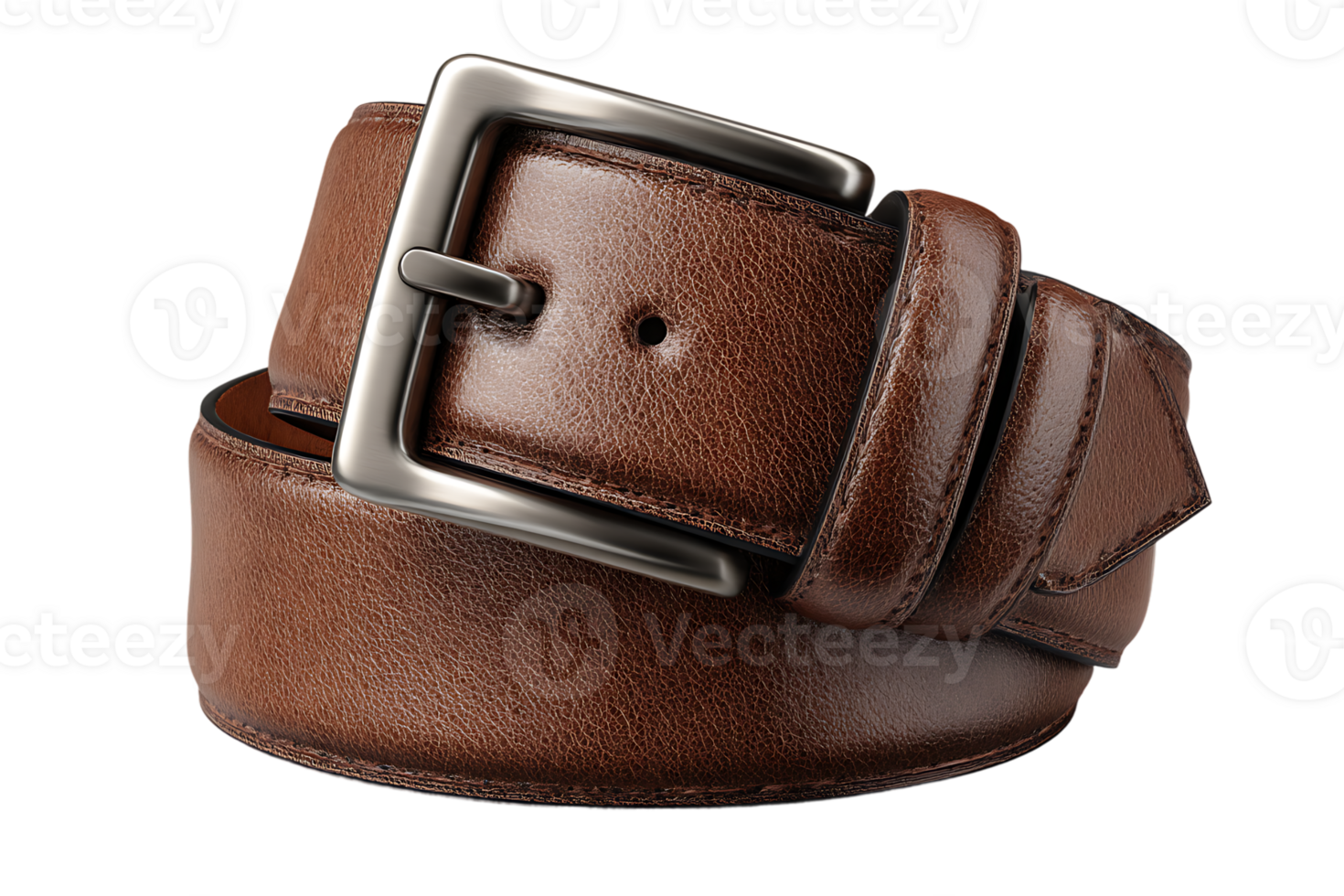 Brown Leather Belt with Square Silver Buckle Isolated on Transparent Background Stock png