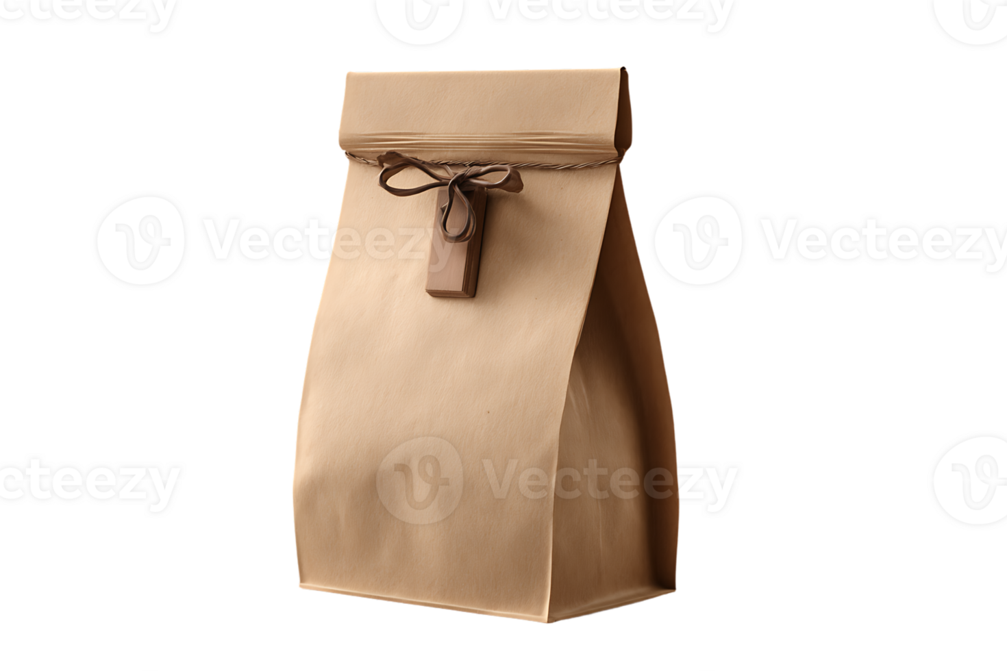 Isolated Empty Brown Paper Bag Food Snack Package with Decoration Mockup on Transparent png