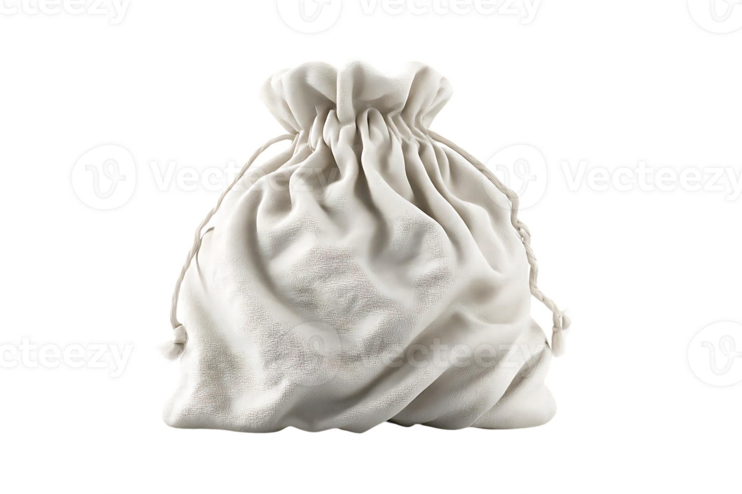 Isolated White Empty Cloth Bag on Transparent Background with Drawstring Style png