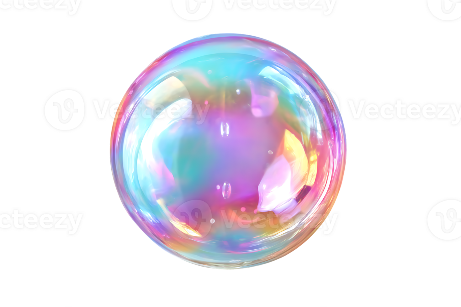 A Floating Translucent Bubble with Colorful Iridescent Reflections Isolated on Black Background png
