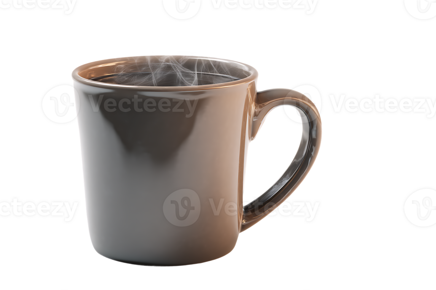 A Shiny Brown Mug Filled with Steaming Coffee with a Transparent Background png