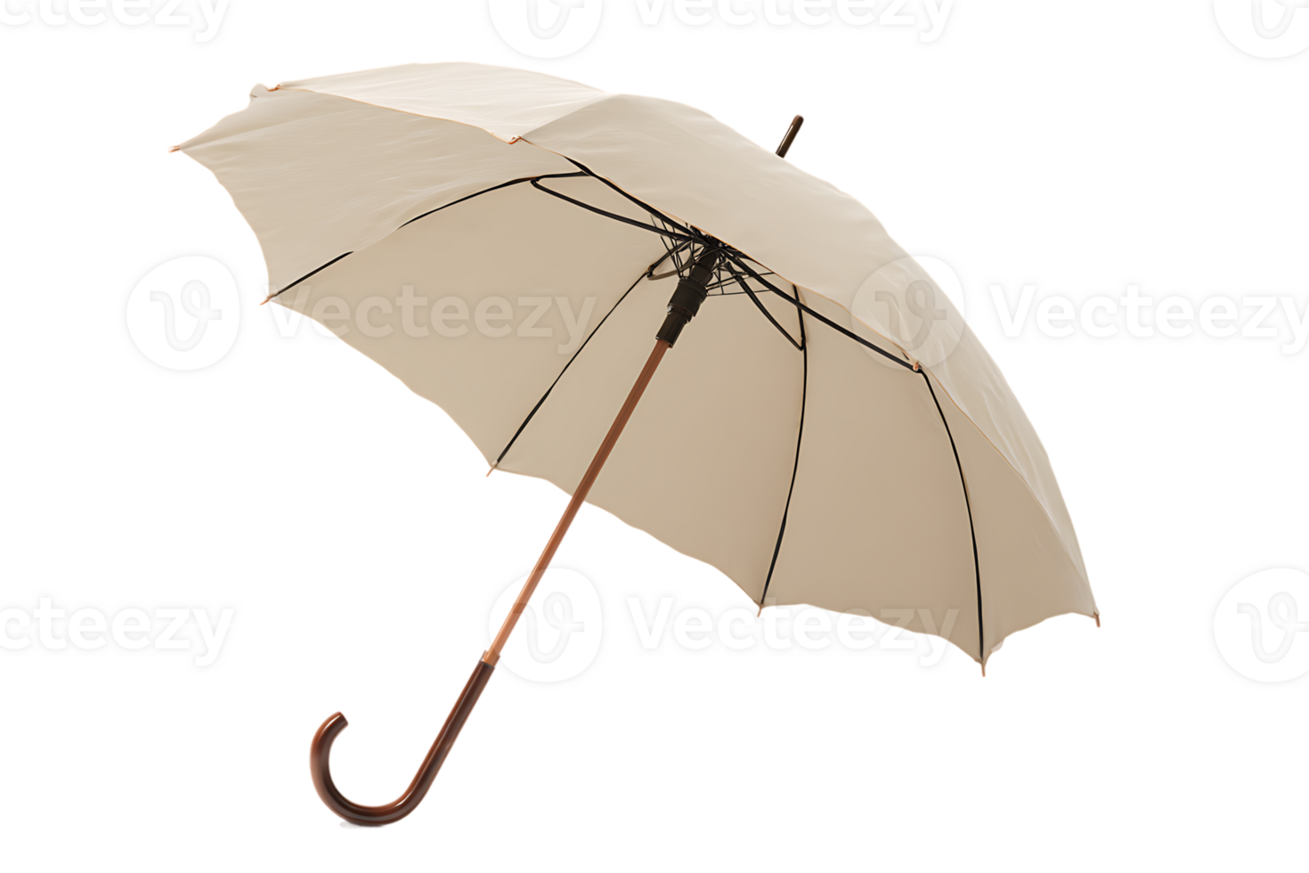 Elegant Ivory Umbrella with Wooden Handle Isolated on a Transparent Background Image png