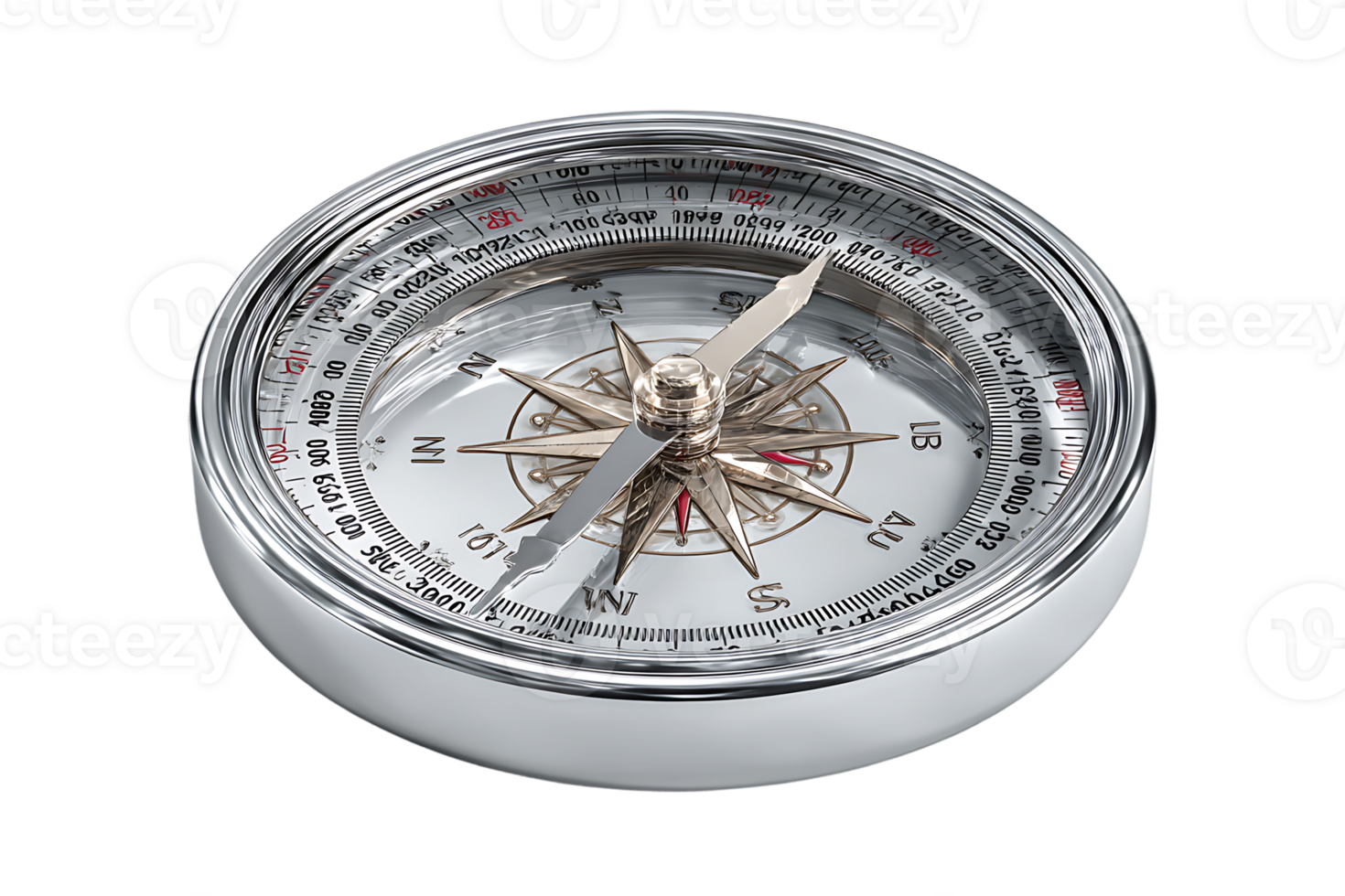 Chrome Bezel Compass Tool Isolated On Transparent Background For Navigation and Orientation png