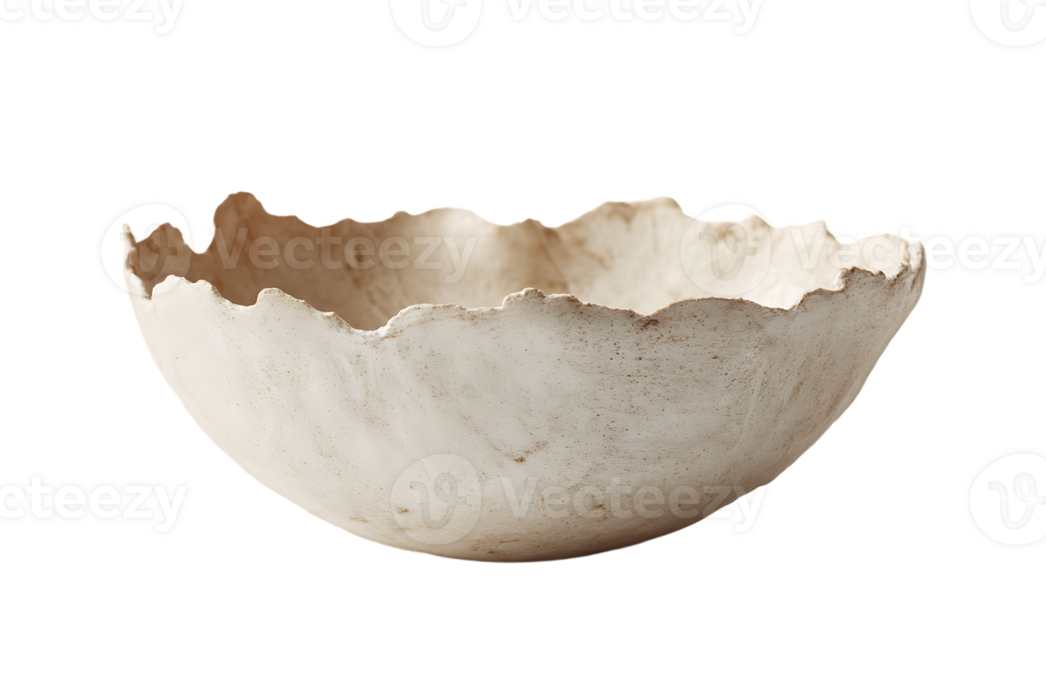 Off White Textured Pottery Bowl With Jagged Edges Isolated Against Black Background png