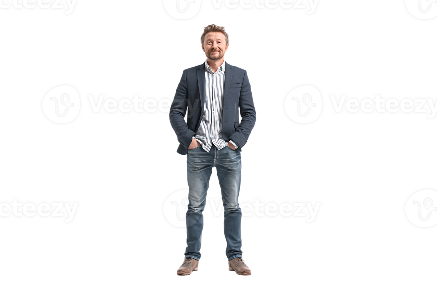 Man standing posing in casual clothes in an isolated transparent background png