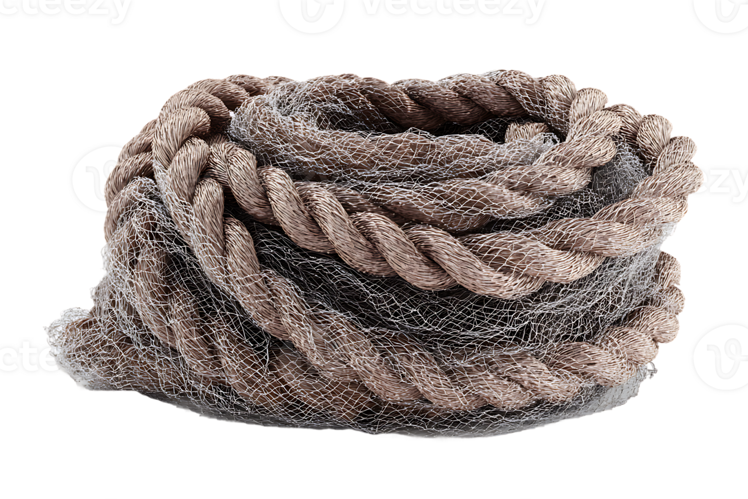 Pile of Old Nautical Rope Twisted and Coiled Transparent Background Isolated png