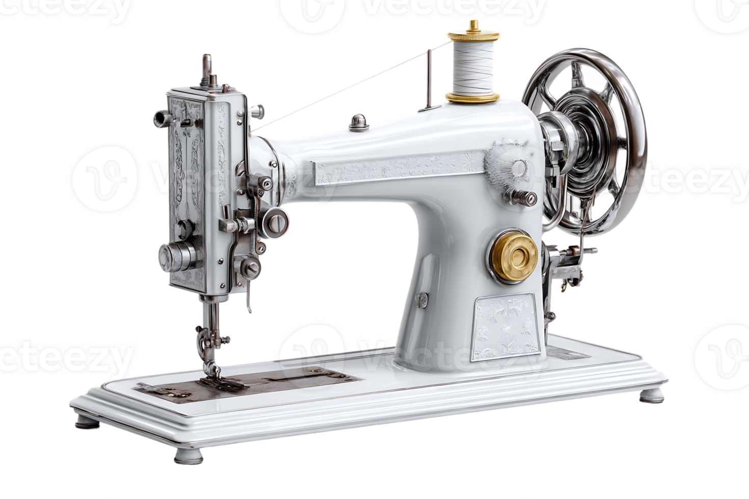 Detailed Rendering of an Old Sewing Machine On White Background Transparent png