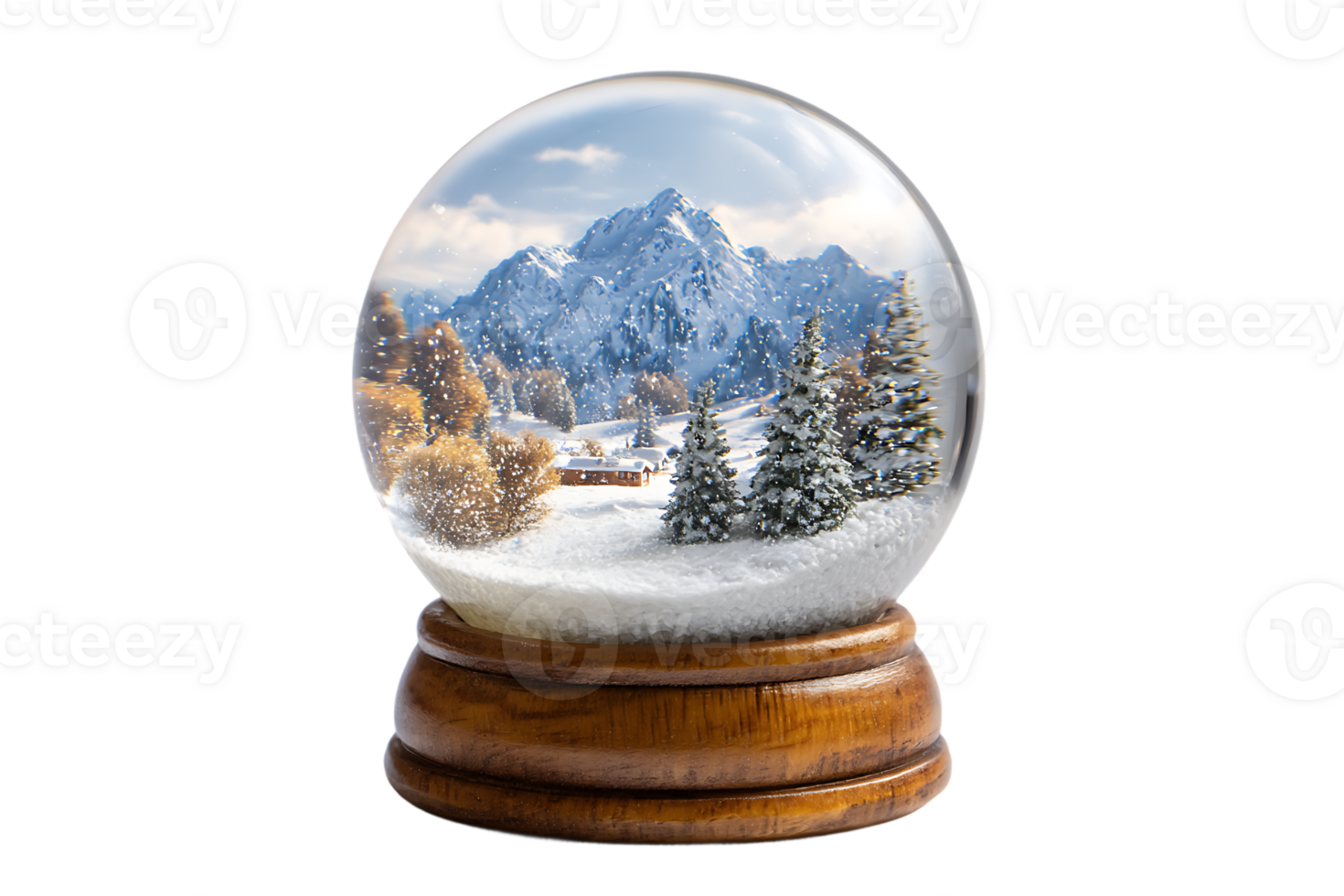 Snow Globe Winter Scene with Mountains and Trees Transparent Background Isolated png