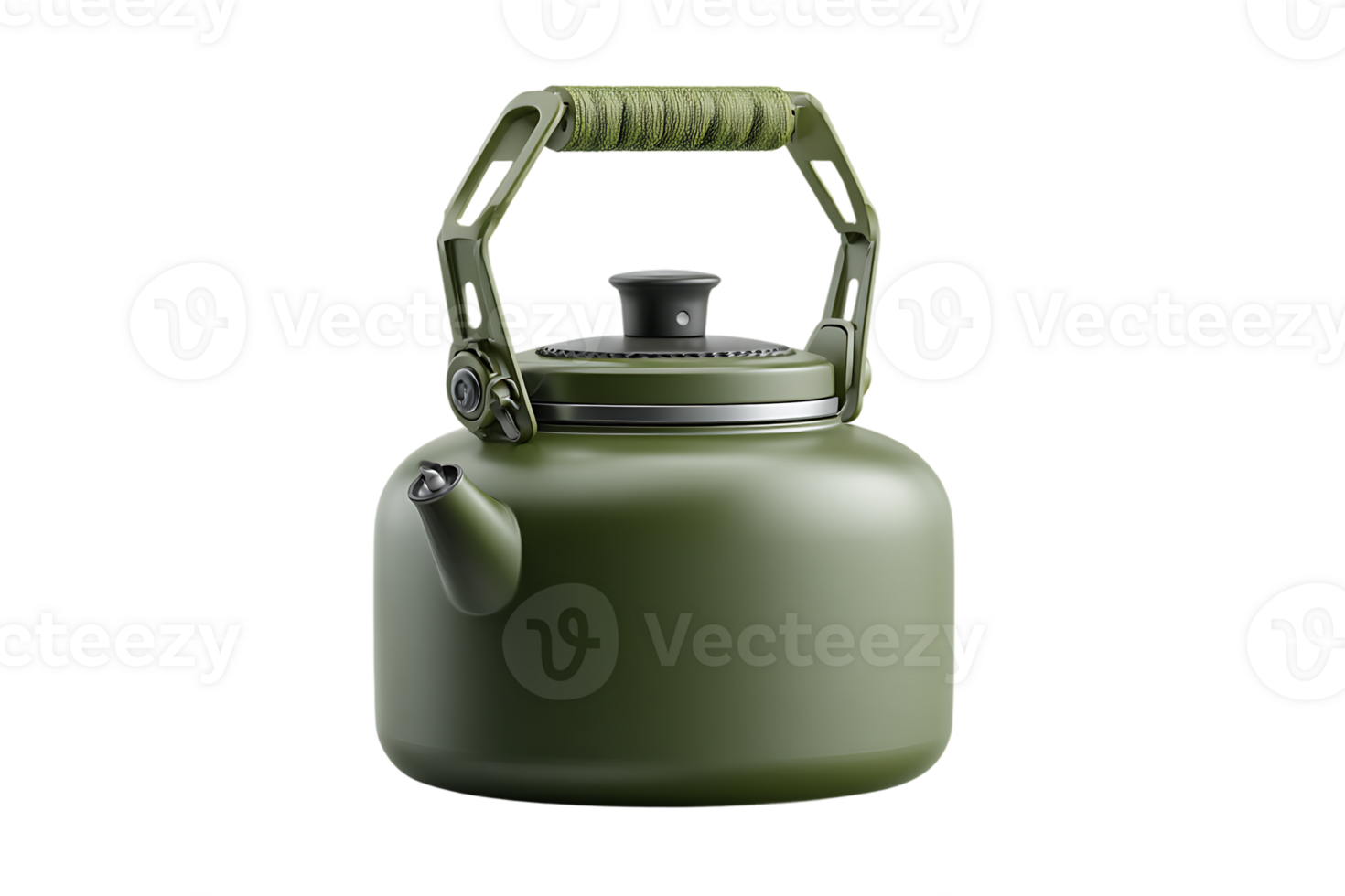 Army Green Kettle with Camouflage Handle Isolated on Transparent Background png