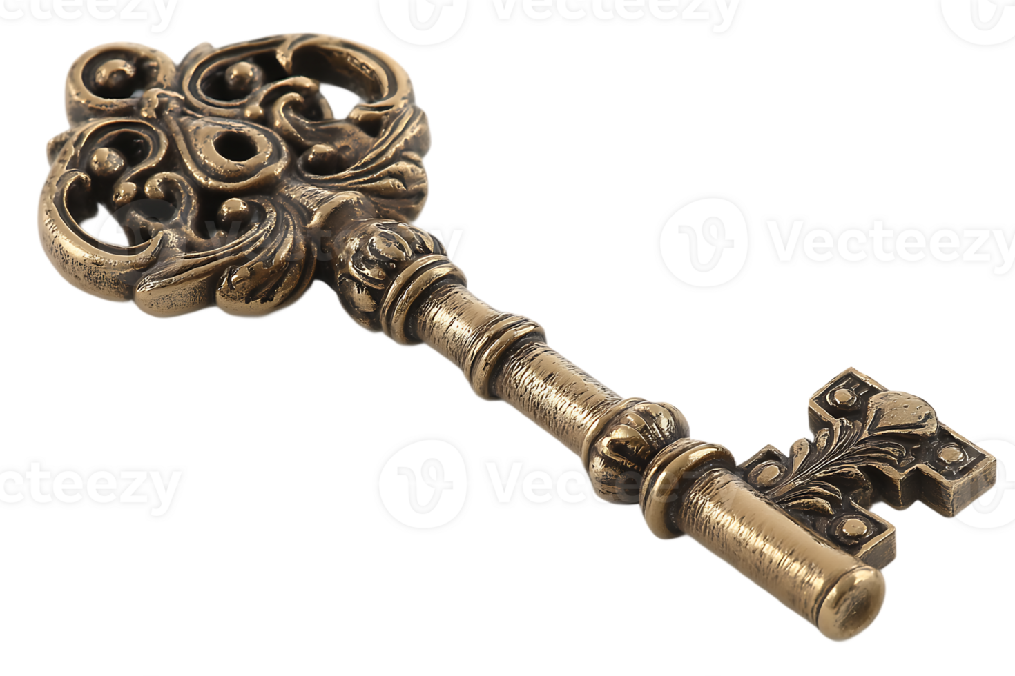 Antique Key Isolated on Transparent Background Detailed Design Vintage Ornate and Decorative png