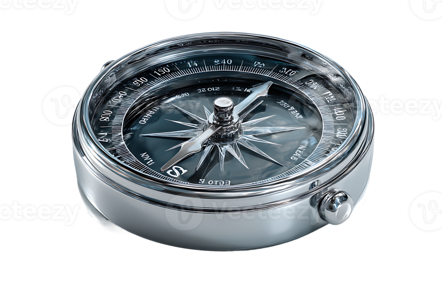 A Silver Compass Illustration with Shadowed Effects and Isolated Transparent Background Image png