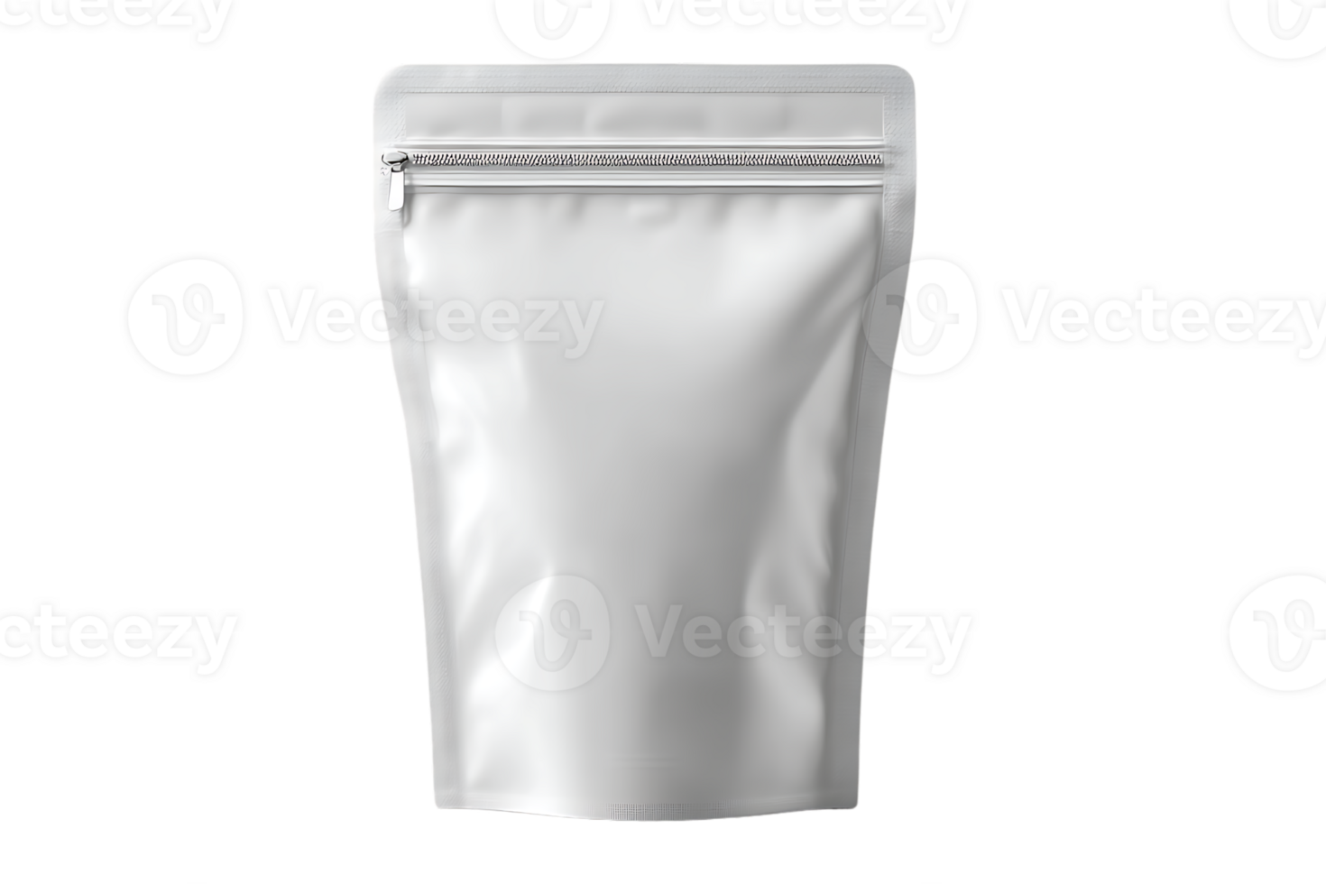 White Blank Stand Up Pouch Packaging Mockup with Zipper Isolated on Background png