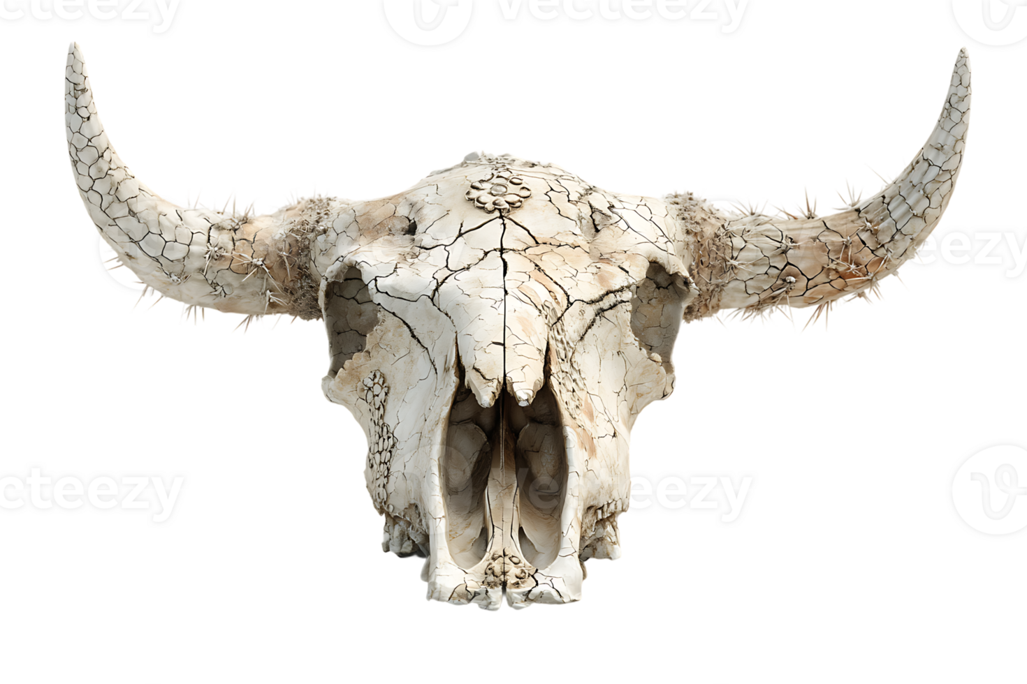 Detailed Buffalo Skull with Horns on Transparent Background Isolated Stock Image png