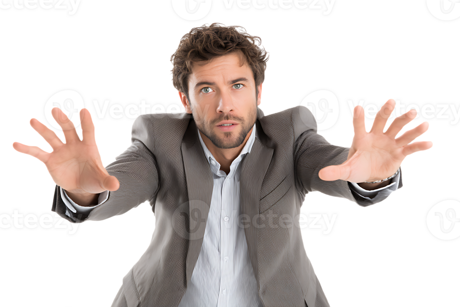 Man Stop Gesture With His Hands Isolated On Transparent Background With Format png