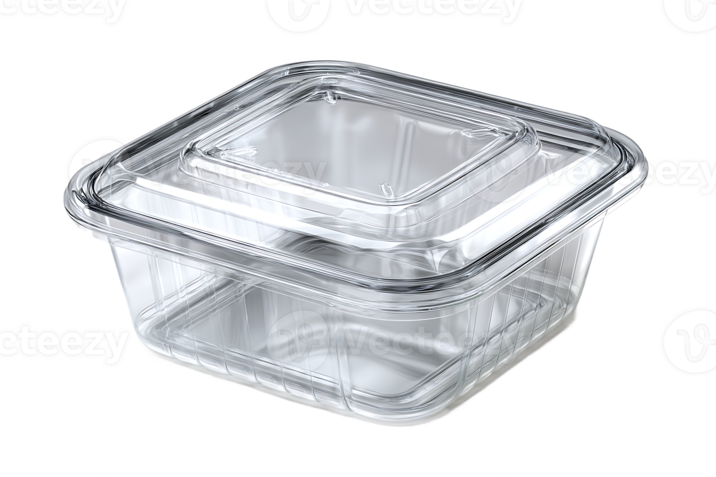 Transparent Square Plastic Food Container with Lid Isolated on Transparent Background png