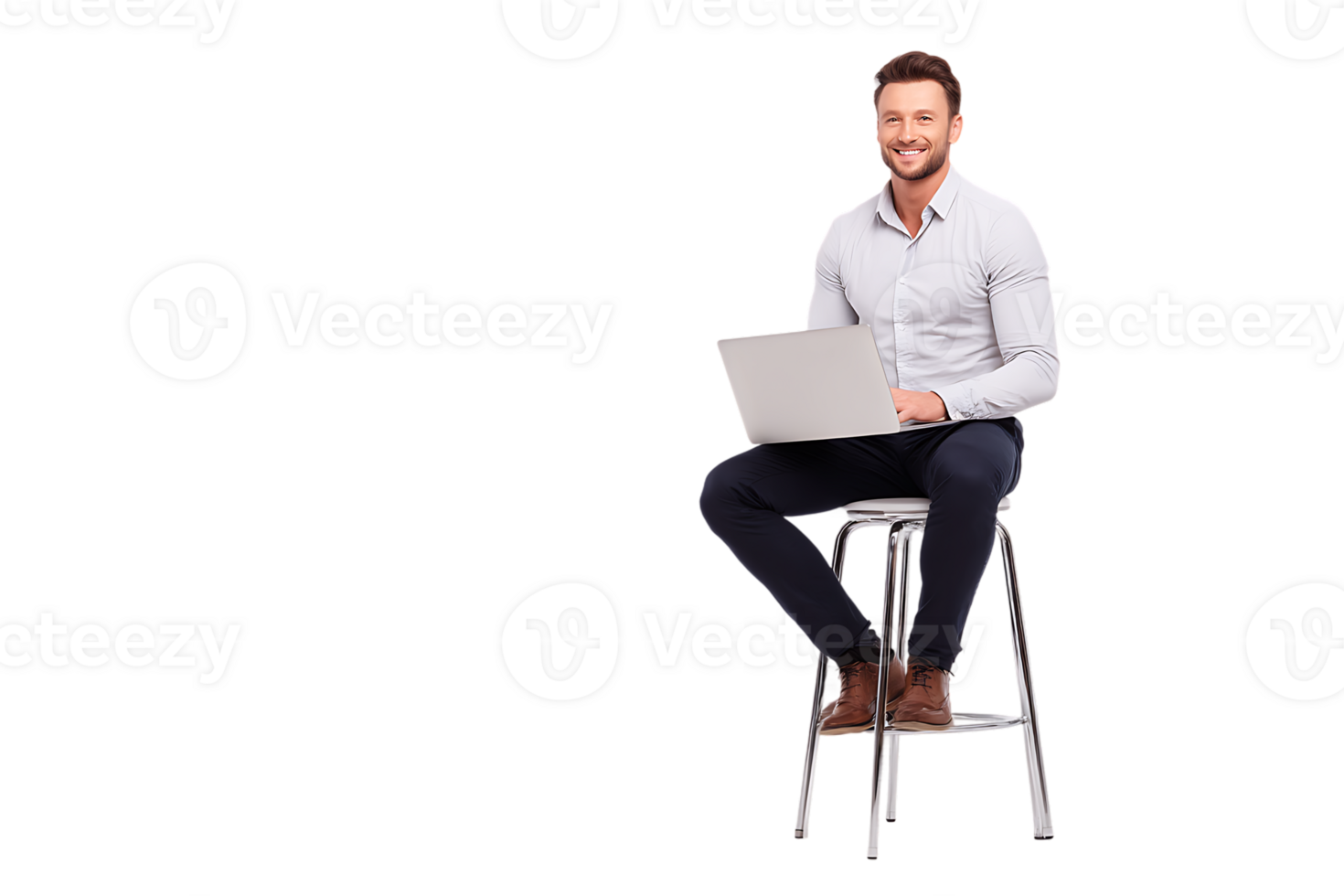 Man sitting on a chair with laptop transparent background Isolated image in png