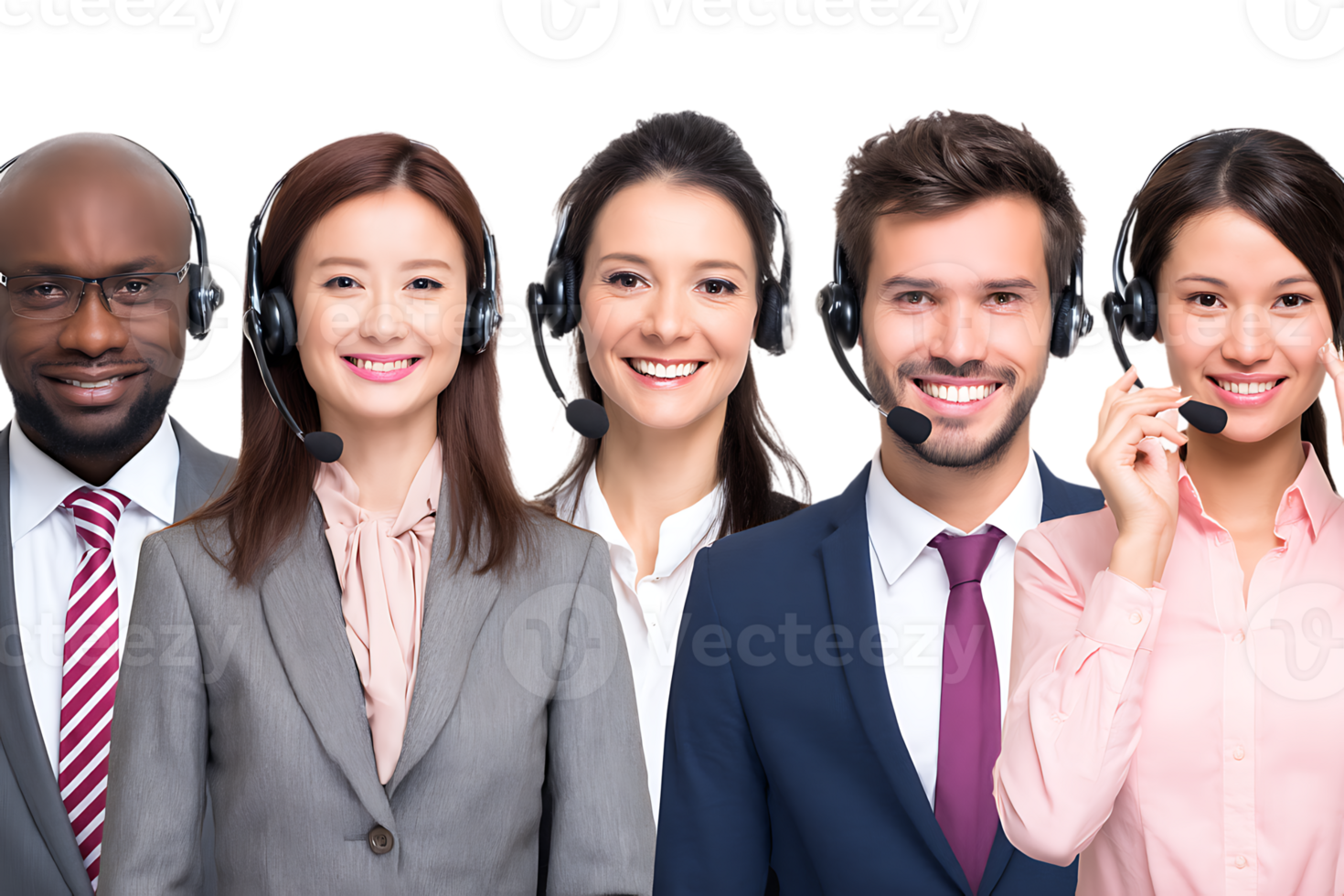 Group of Friendly Customer Service Representatives Isolated on Transparent Background Smiling png