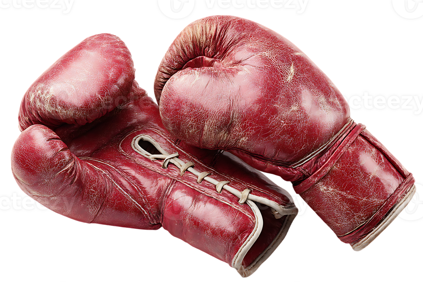 Pair of Red Vintage Boxing Gloves Lying on Each Other Transparent Background Isolated png