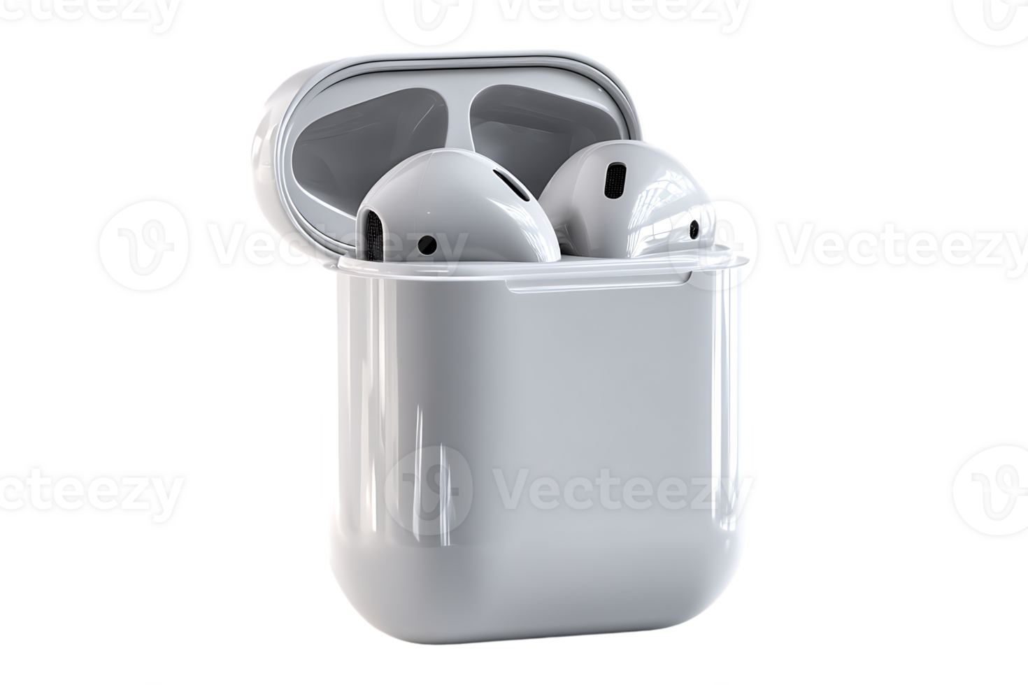 White Wireless Earphones with Charging Case on a Transparent Background for Designers png