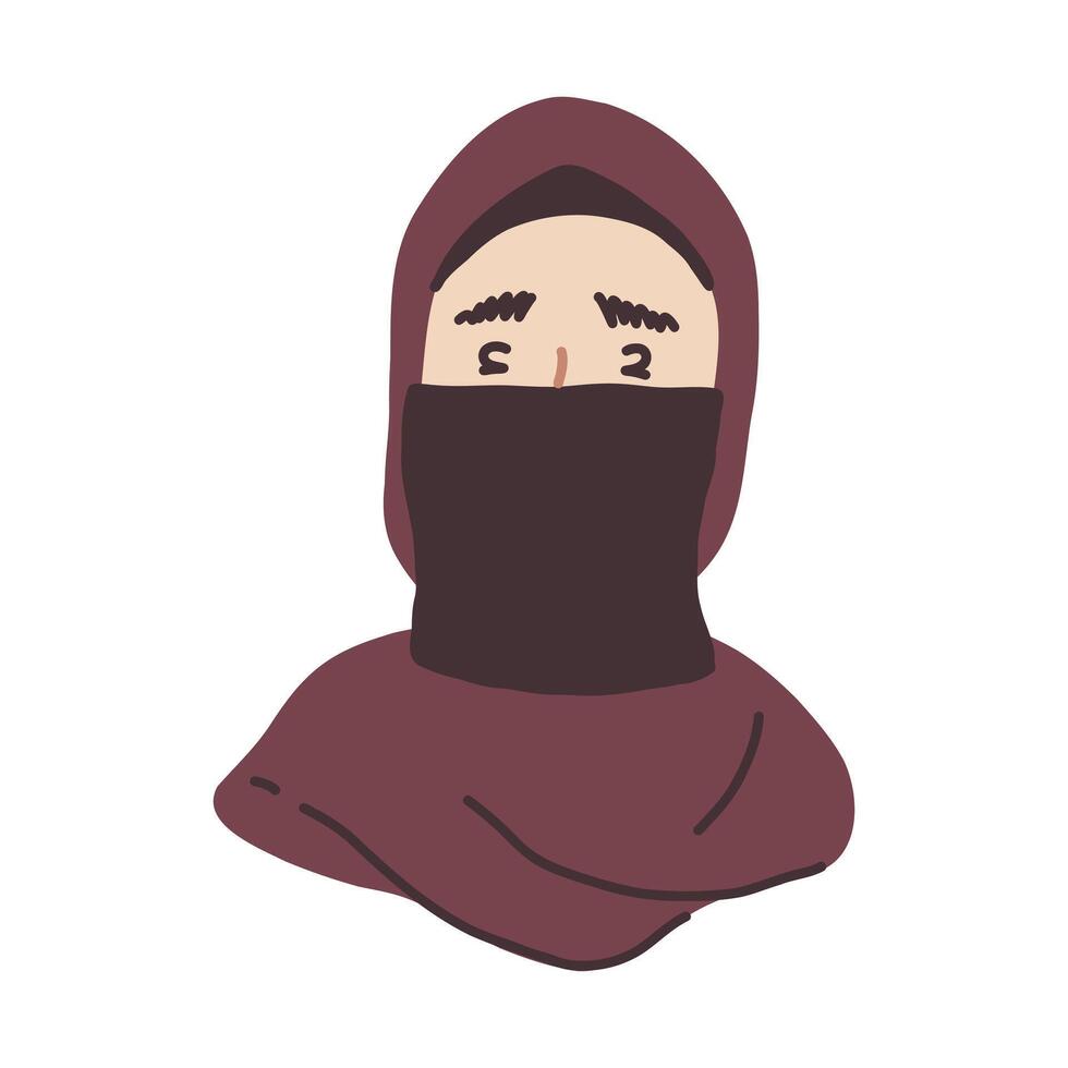 Woman in a Hijab, A woman's face partially covered by a hijab, with a soft and subtle expression. The illustration represents the beauty and grace of Islamic tradition vector