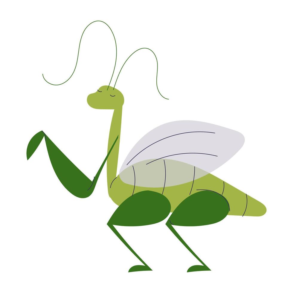 Cute Praying Mantis Cartoon Flat Illustration vector