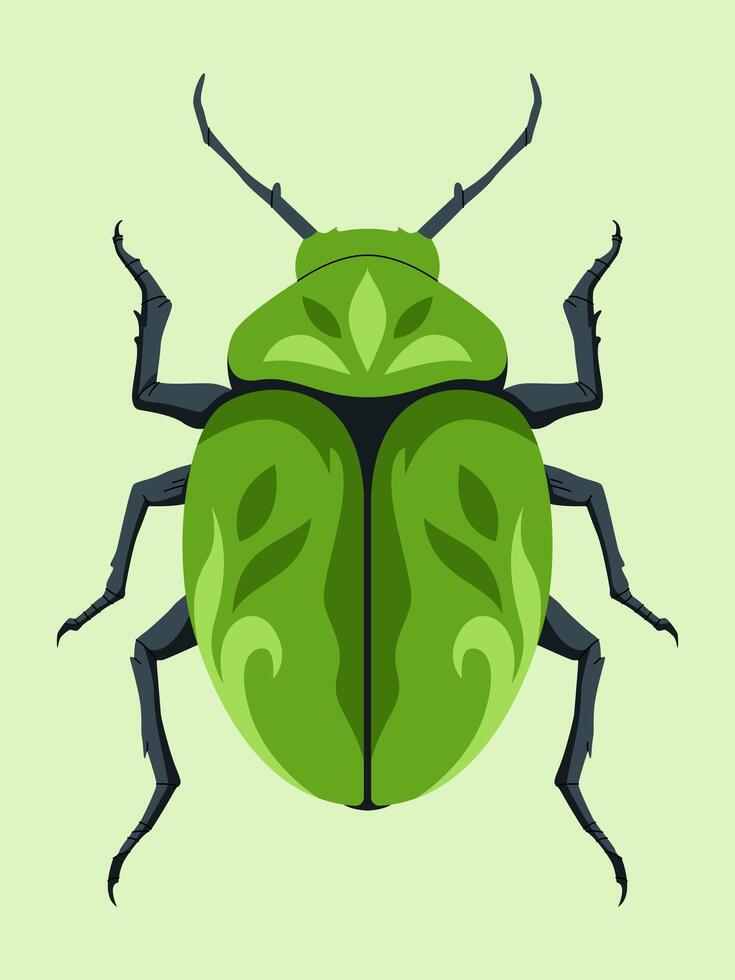 Green Beetle with Floral Design Illustration vector