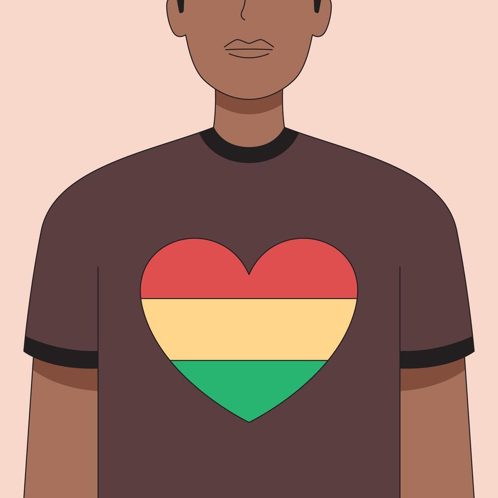 Heart of Bolivia, A simple yet powerful illustration of a person wearing a t-shirt with a heart-shaped Bolivian flag, symbolizing national pride and love for one's country vector