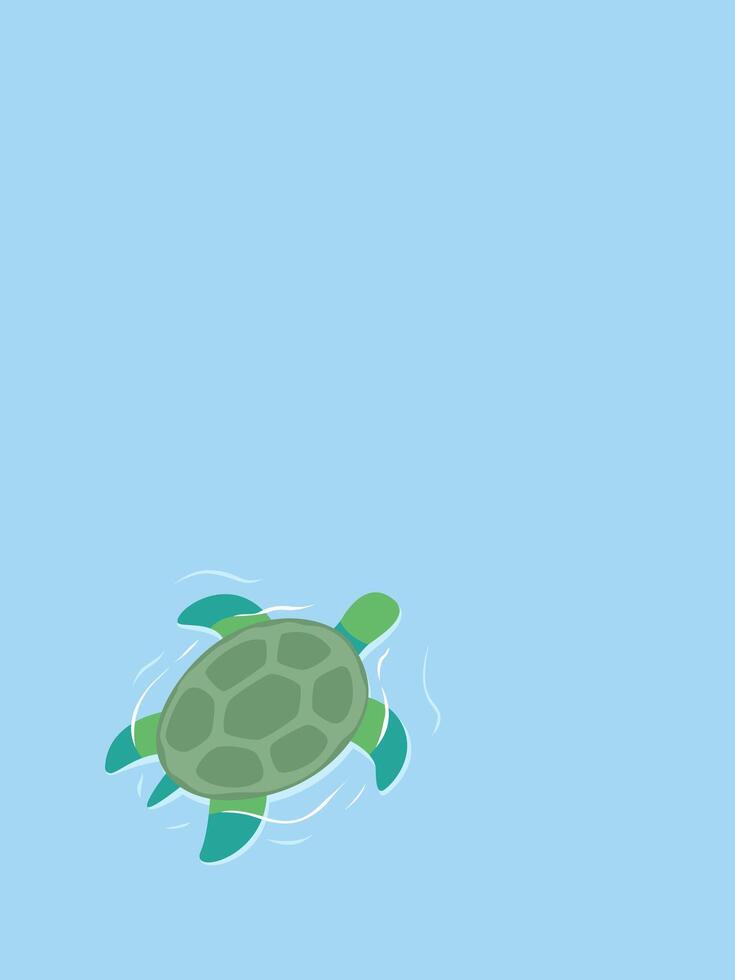 Turtle's Aquatic Journey, A cheerful illustration showcases a sea turtle gliding serenely through crystal-clear water, a vivid depiction of marine life and the beauty of ocean ecosystems. vector