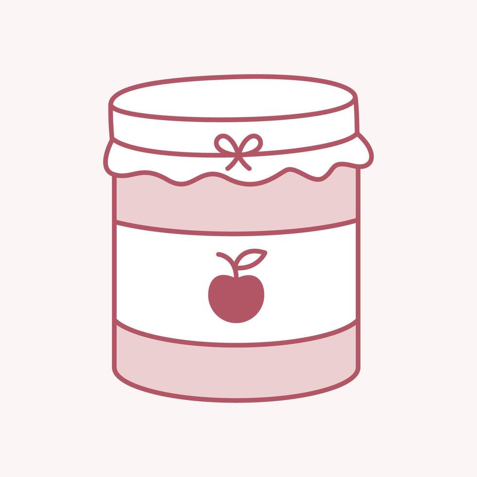 Apple Jam Jar Illustration, A charming illustration of a jar of apple jam, featuring a red apple label, evoking a sense of homemade goodness and simplicity. vector